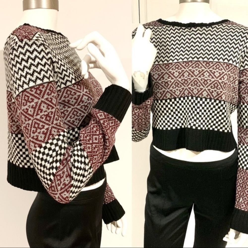 Multi Pattern Color Block Soft Cropped Sweater - image 1